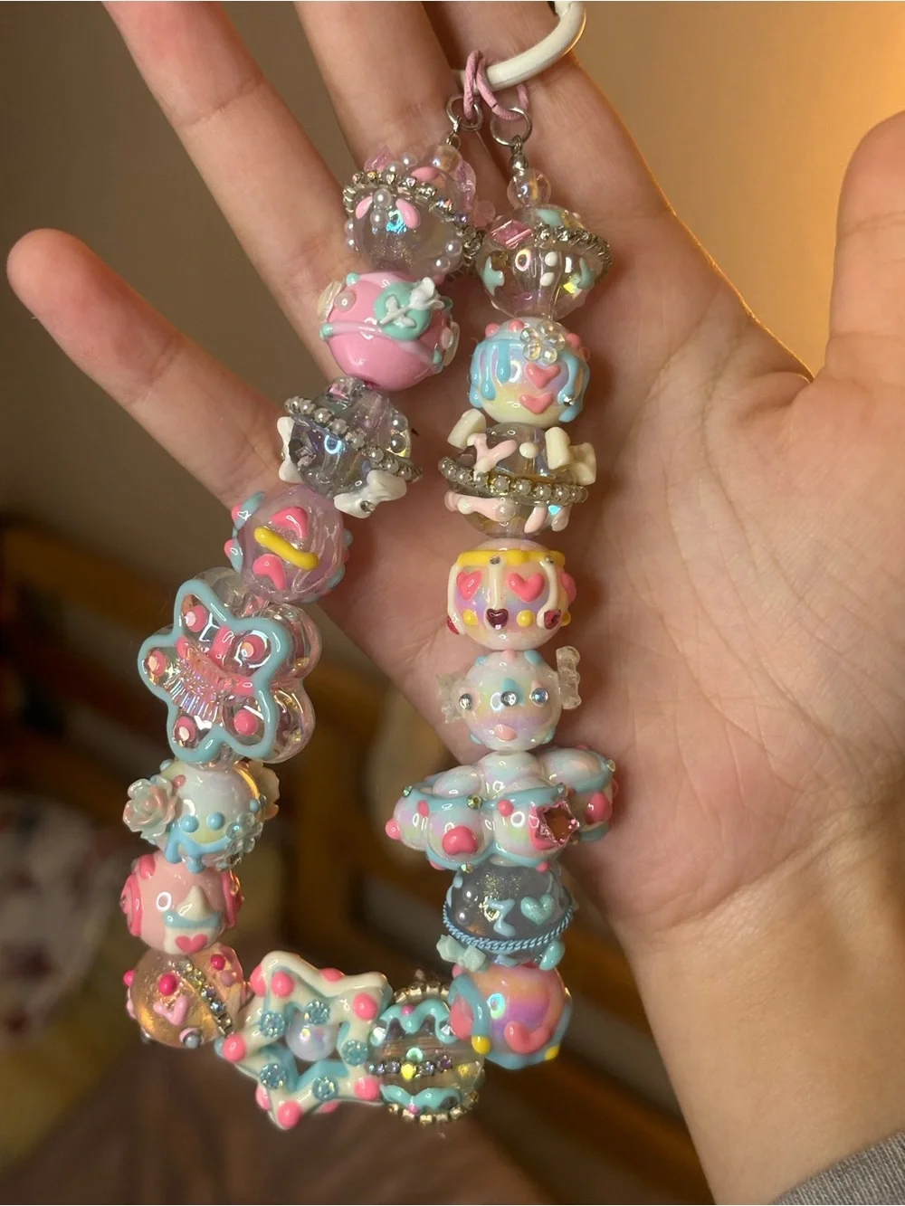 Decoden Pastel Candy Bead Statement Phone/Bag Charm- Pink & Blue